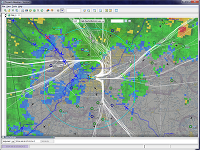 Atlanta departure and arrivals with aeronautical charts, airports, and composite radar.