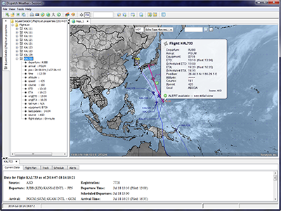 Korean Airlines Dispatcher Desk Assignment Flights with composite satellite geotiff image.